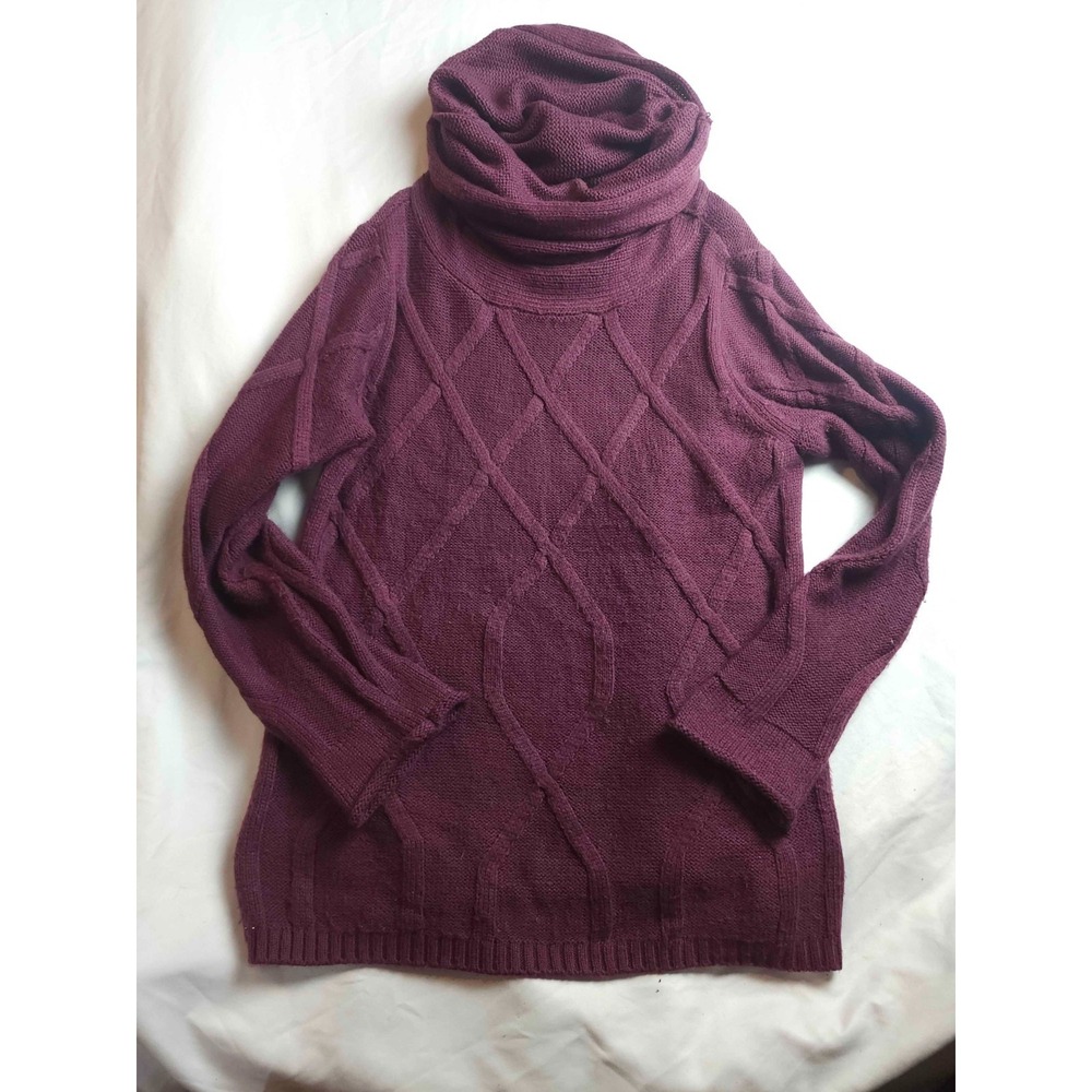 Lizwear Cowl Neck Sweater Womens Large Purple Cable Knit Long Sleeve Pullover